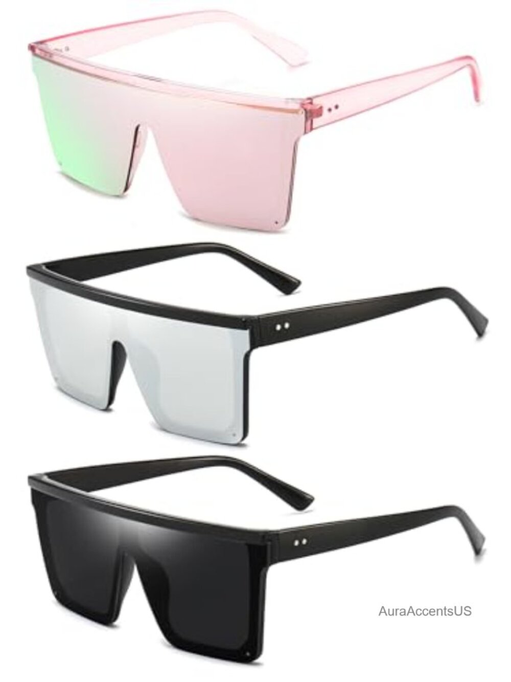 Oversized Square Flat Top Sunglasses UV400 Retro Unisex Full Frame